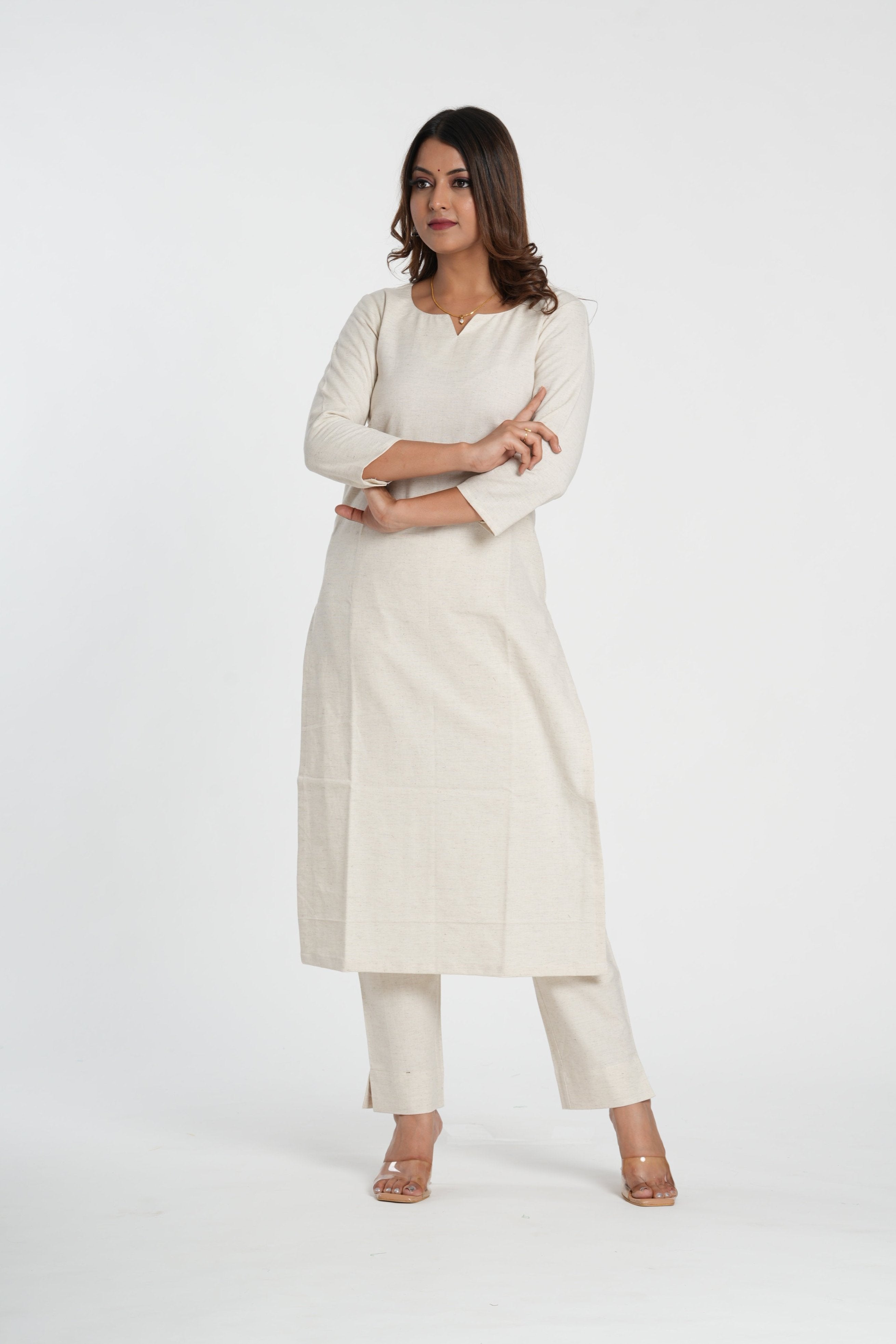 off White Cotton Straight Kurta Pant