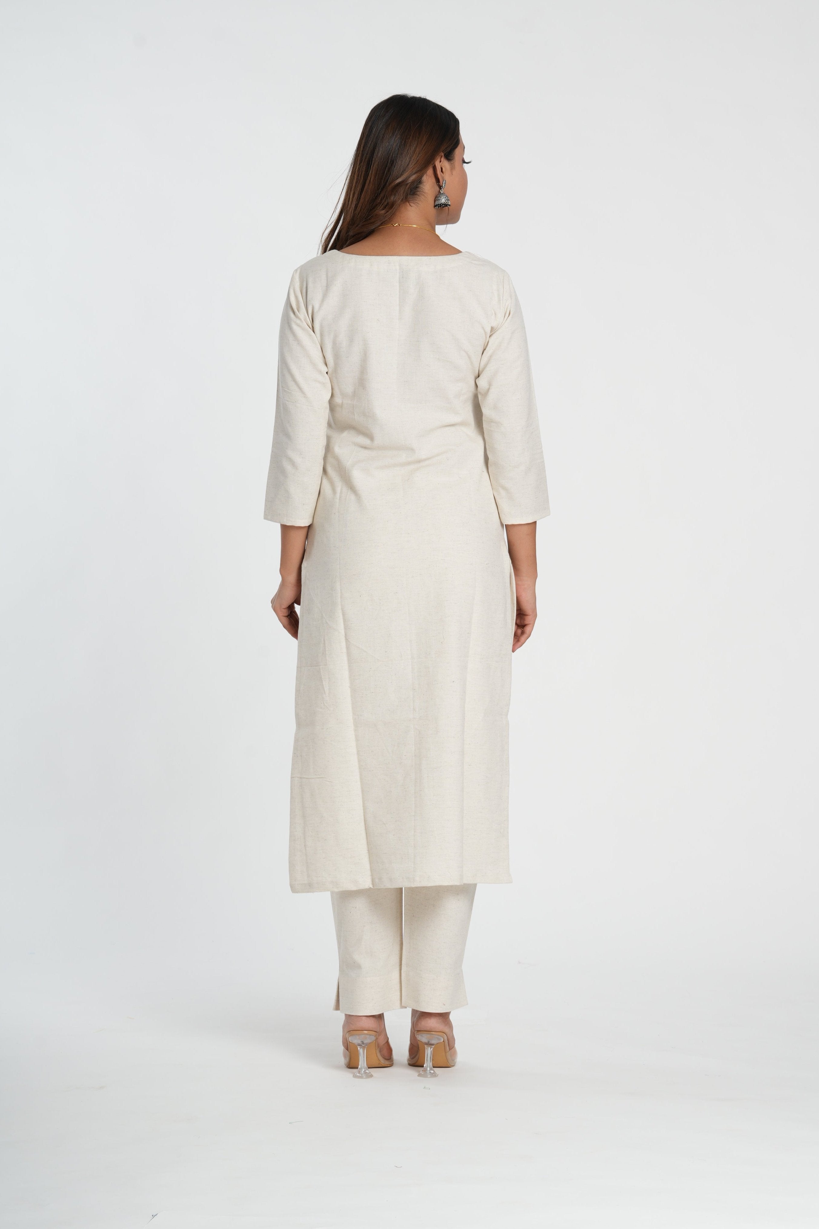 off White Cotton Straight Kurta Pant