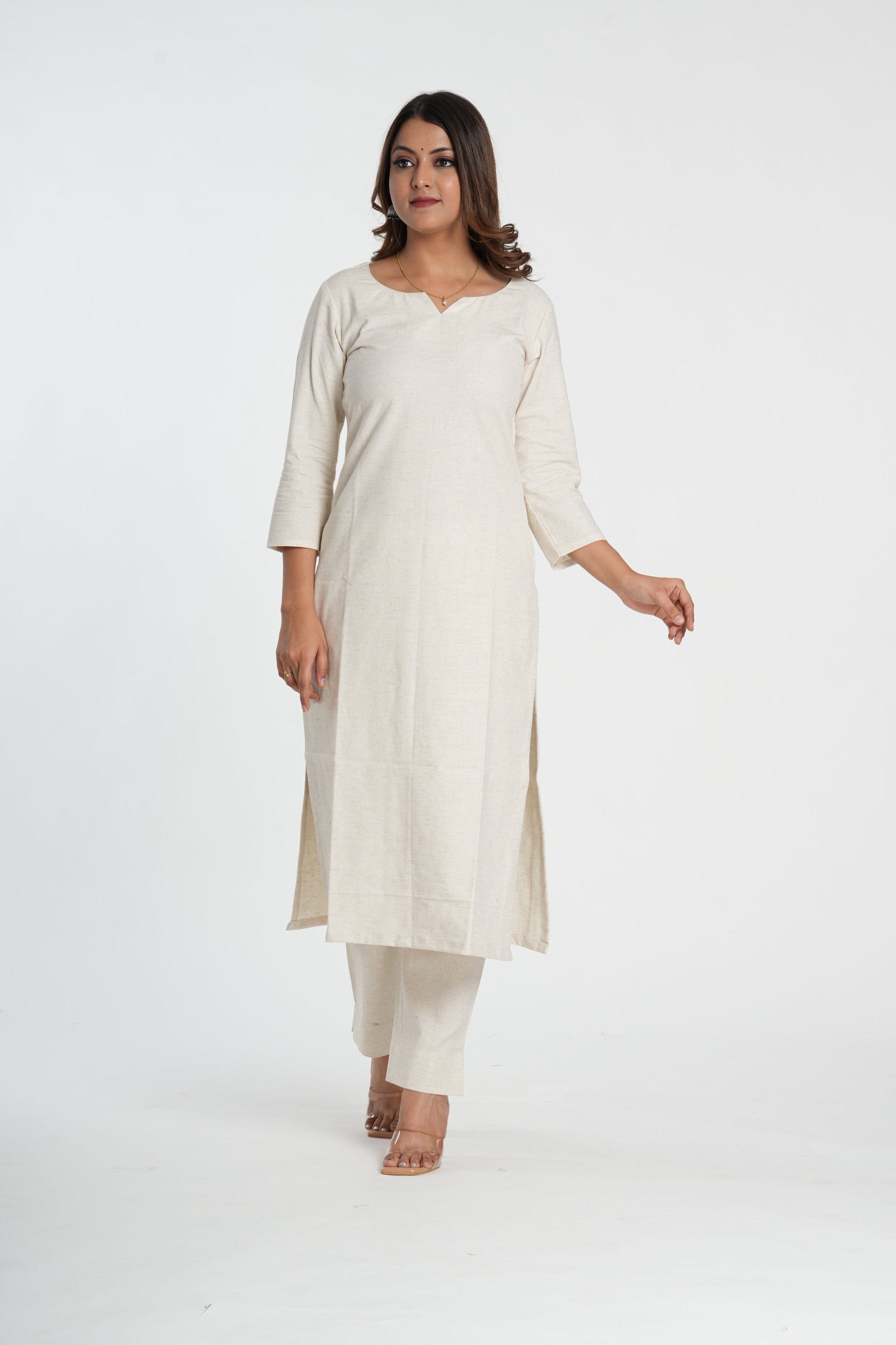 off White Cotton Straight Kurta Pant