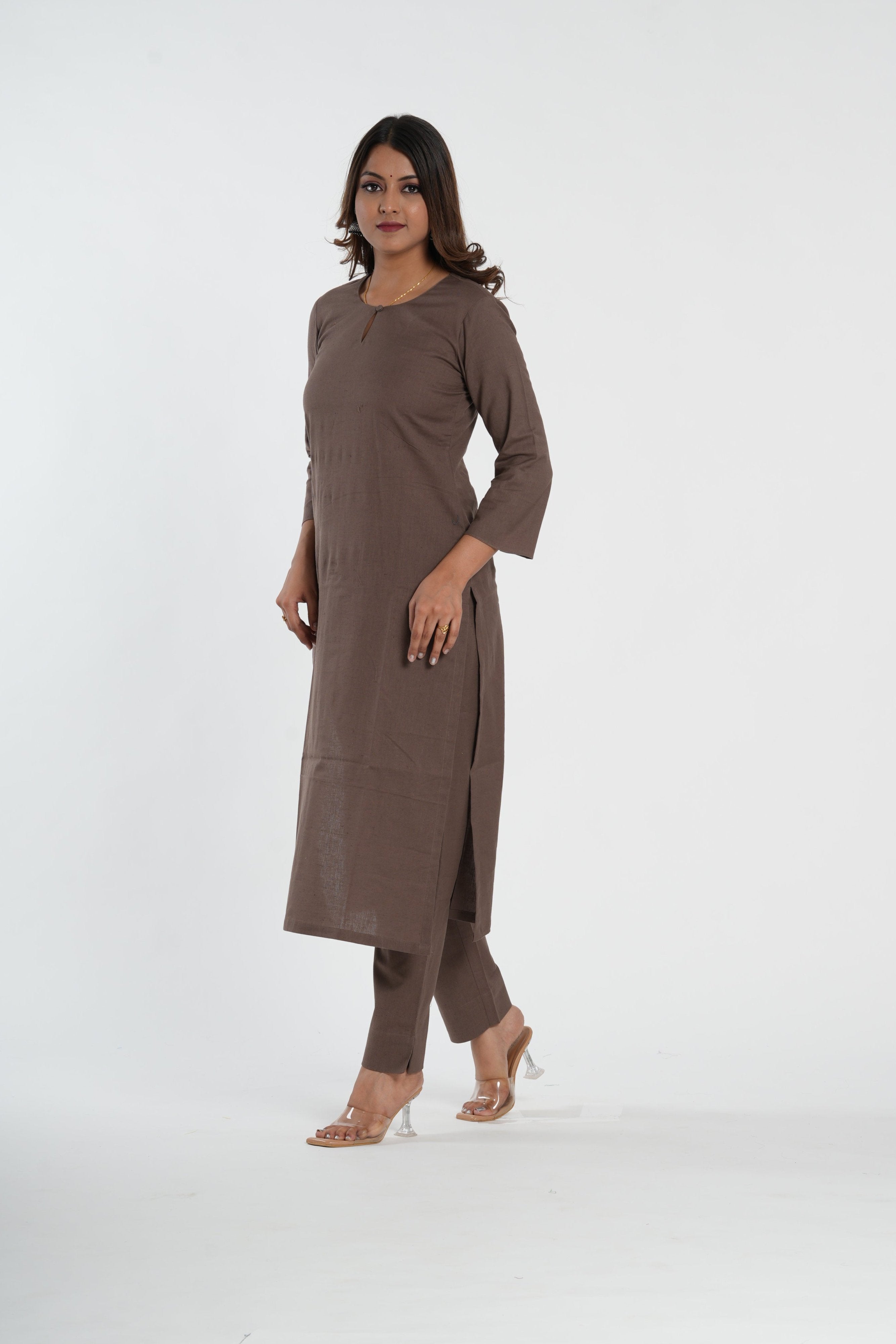 Brown Cotton Straight Kurta Pant