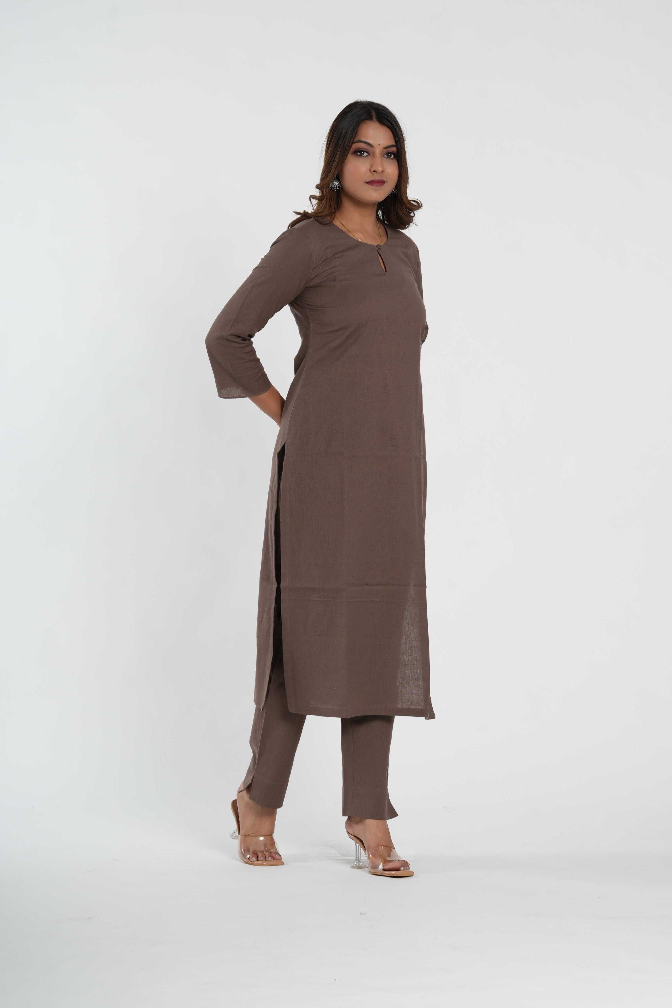 Brown Cotton Straight Kurta Pant