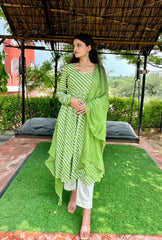 Stylish Cotton Green Leheriya Suit Set