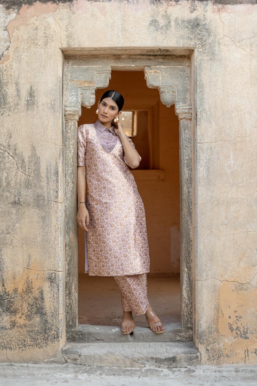 Rose Gold Brocade Kurta Pant
