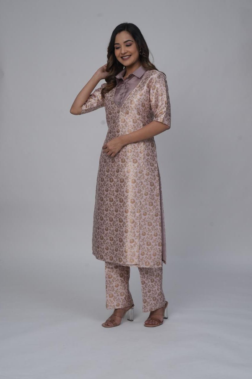 Rose Gold Brocade Kurta Pant