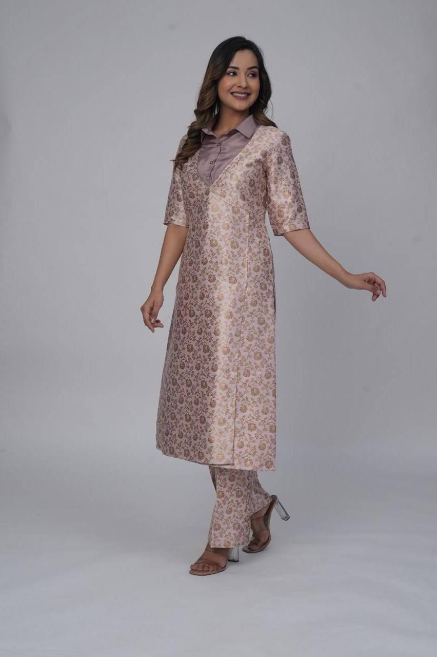 Rose Gold Brocade Kurta Pant