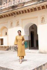 Mustard Embroidered Kurta Pant