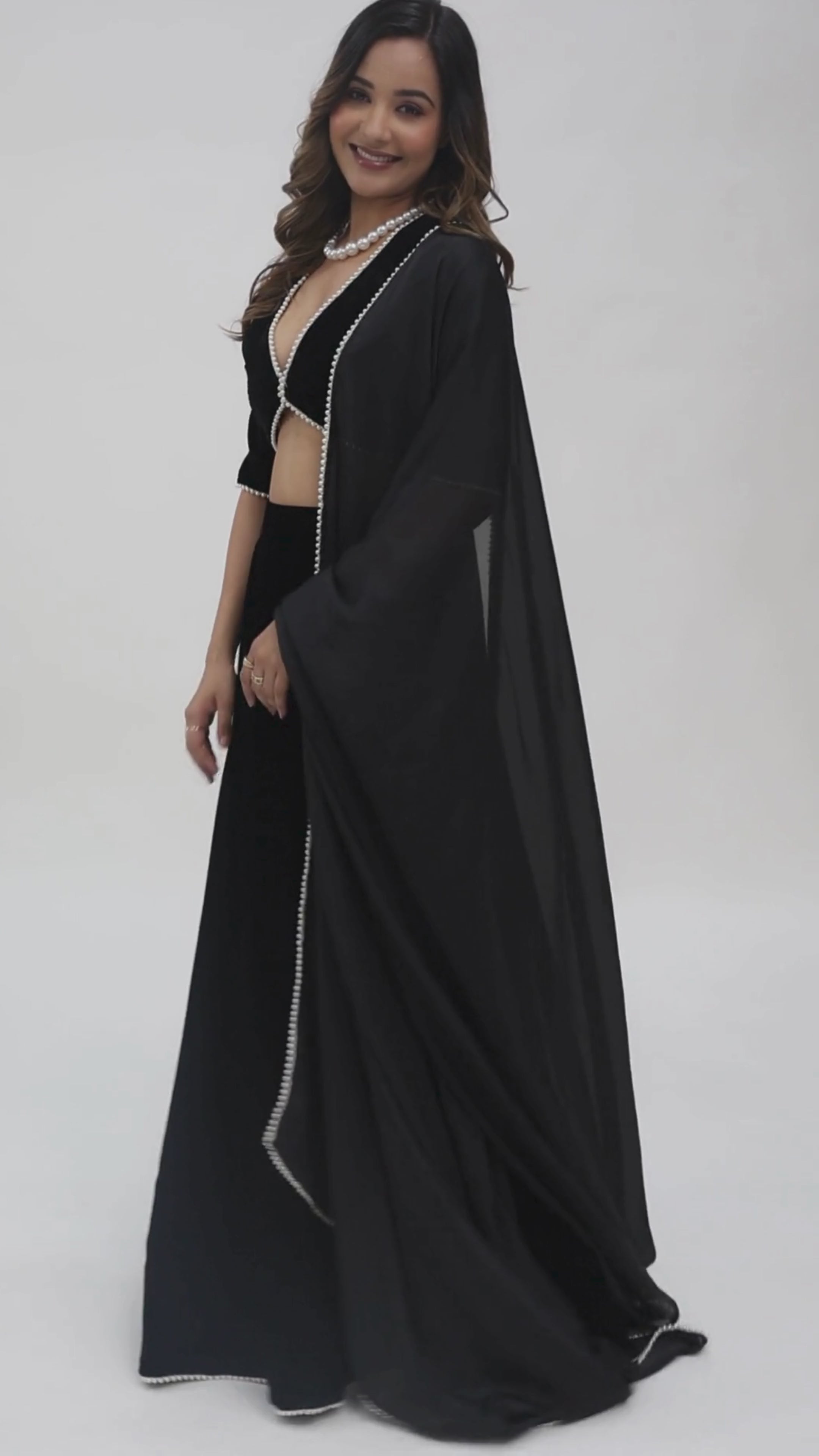 Black Velvet Beaded Lehenga Set